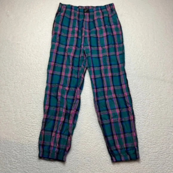 Victoria's Secret Pajama Pants Womens S Teal Pink Plaid Lurex Jogger Sleepwear - Picture 2 of 9